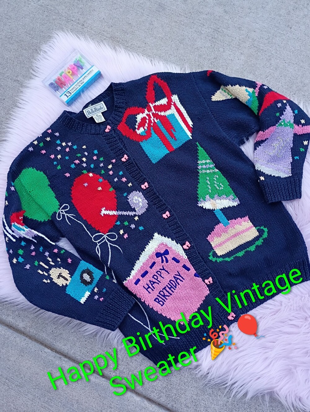 Rare Belle Pointe Happy Birthday Knitted Cotton Ramie Sweater Cardigan